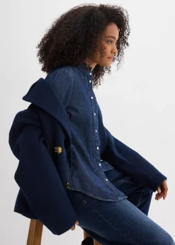 bonprix Blouse en jean à finitions volantées|Femme Chemisiers