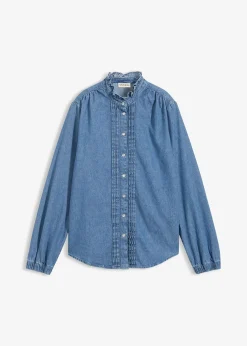 Femme bonprix Chemisiers|Blouse en jean à finitions volantées