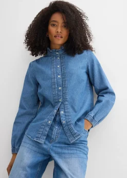 Femme bonprix Chemisiers|Blouse en jean à finitions volantées