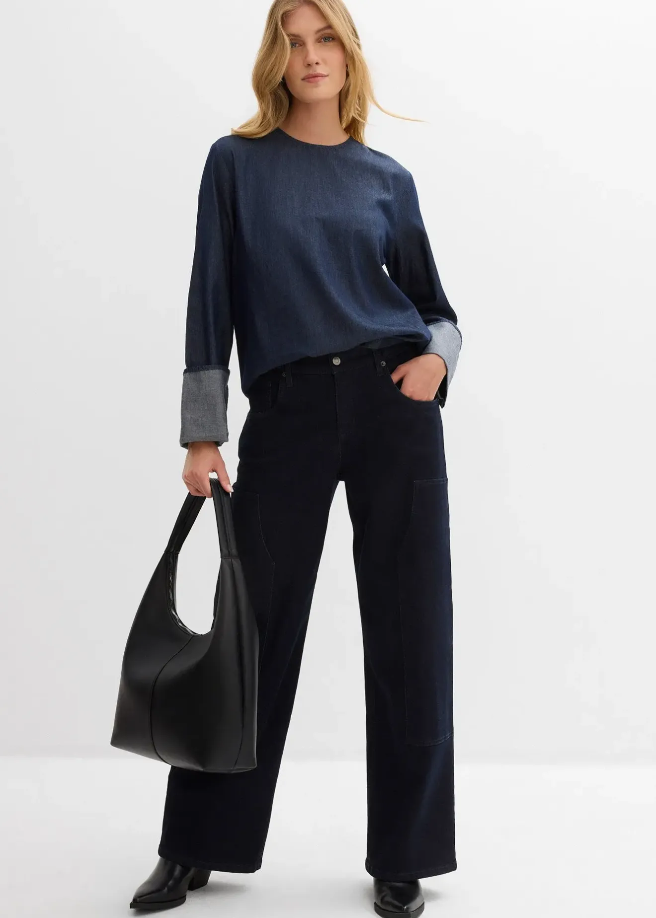 bonprix Blouse en jean à manches amples|Femme Chemisiers