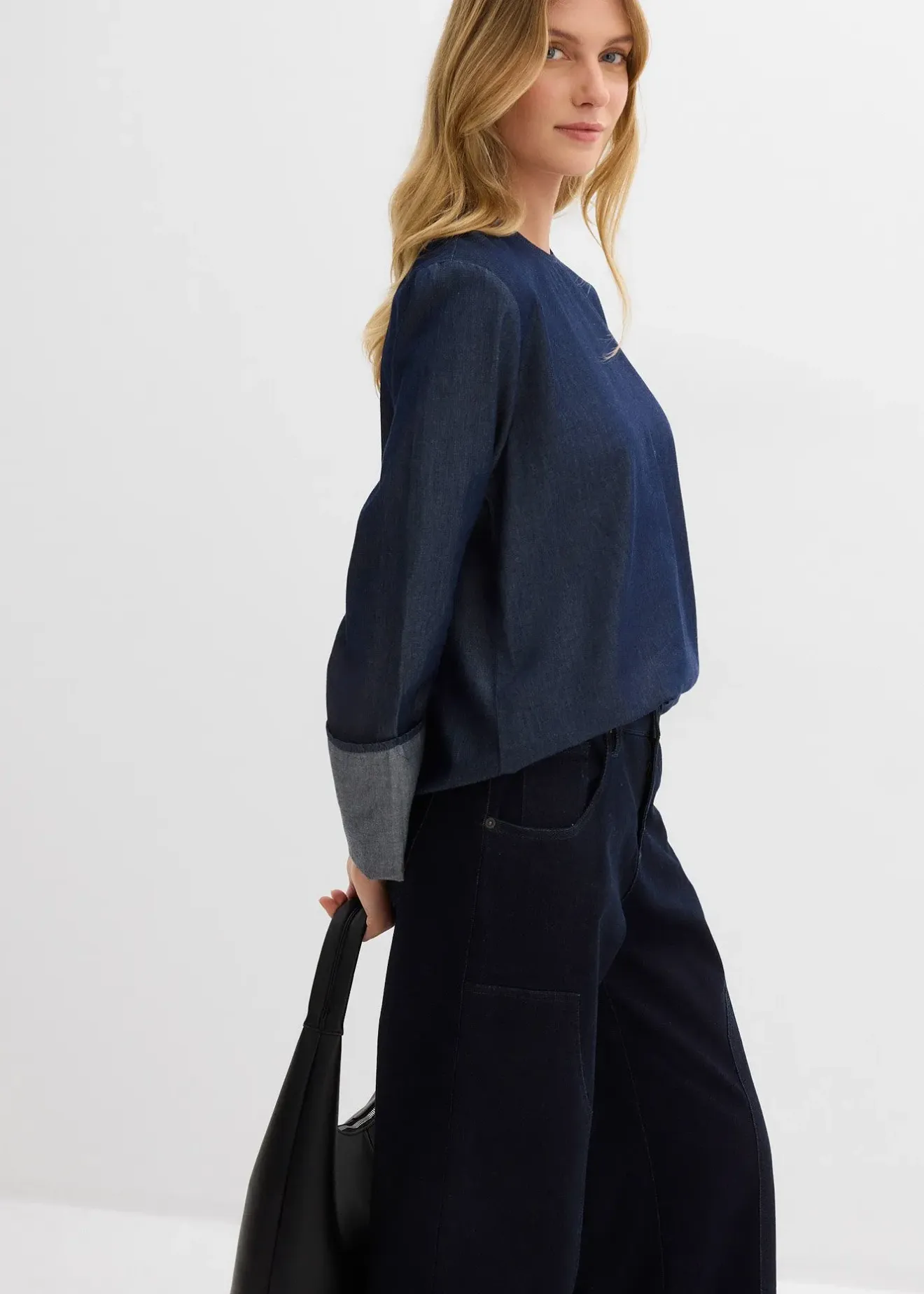 bonprix Blouse en jean à manches amples|Femme Chemisiers