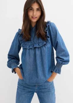 Femme bonprix Chemisiers|Blouse en jean à volants