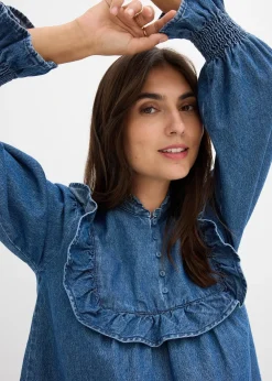 Femme bonprix Chemisiers|Blouse en jean à volants