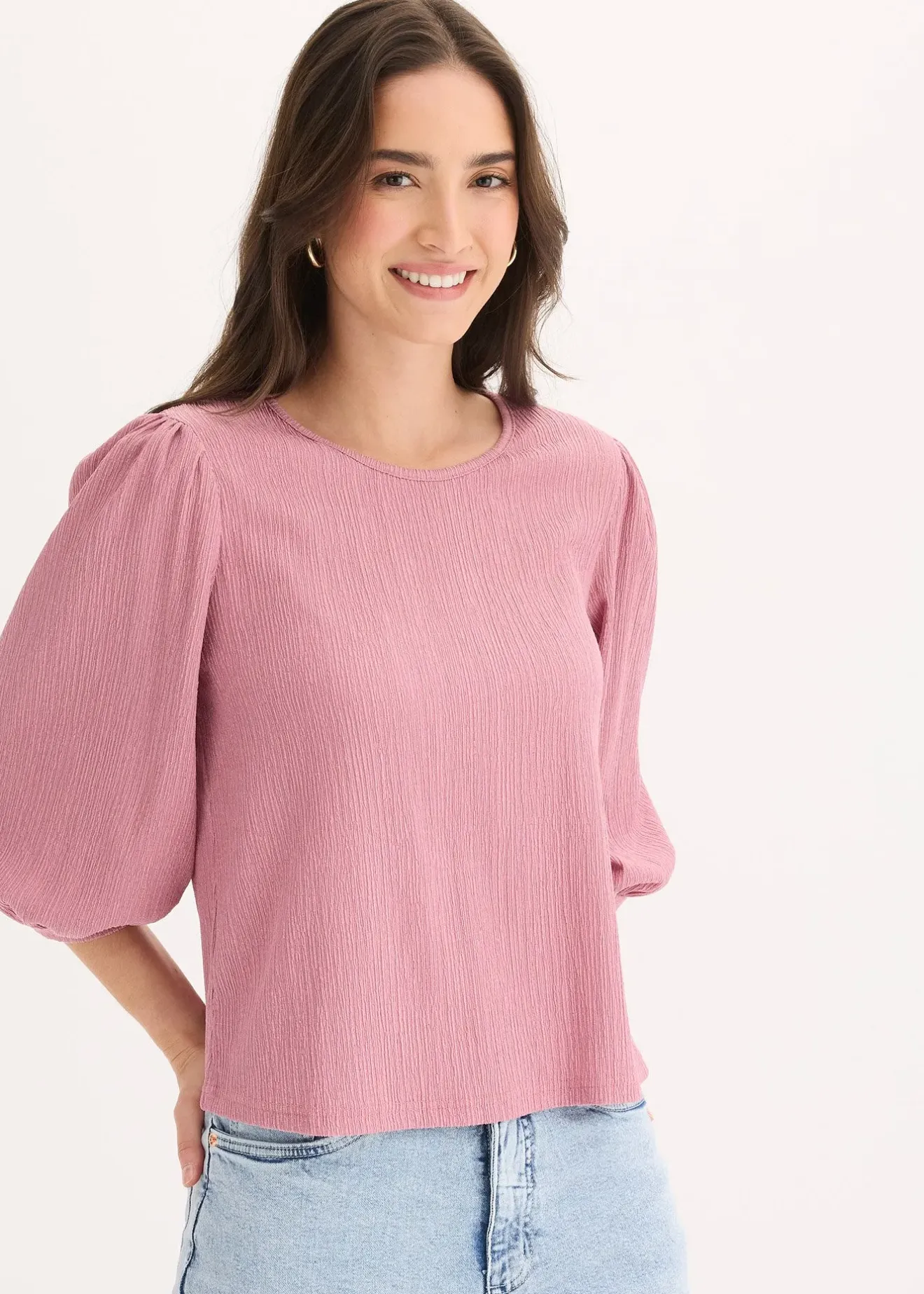 bonprix Blouse en jersey crêpe texturé|Femme T-Shirts & Tops