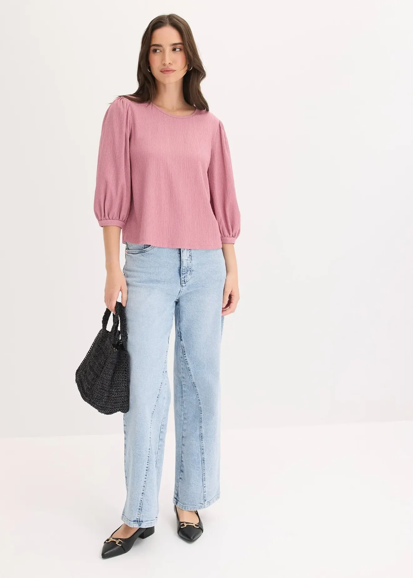 bonprix Blouse en jersey crêpe texturé|Femme T-Shirts & Tops