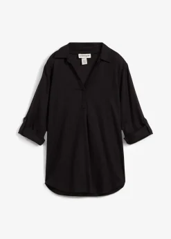 bonprix Blouse en lin mélangé, manches 3/4|Femme Chemisiers