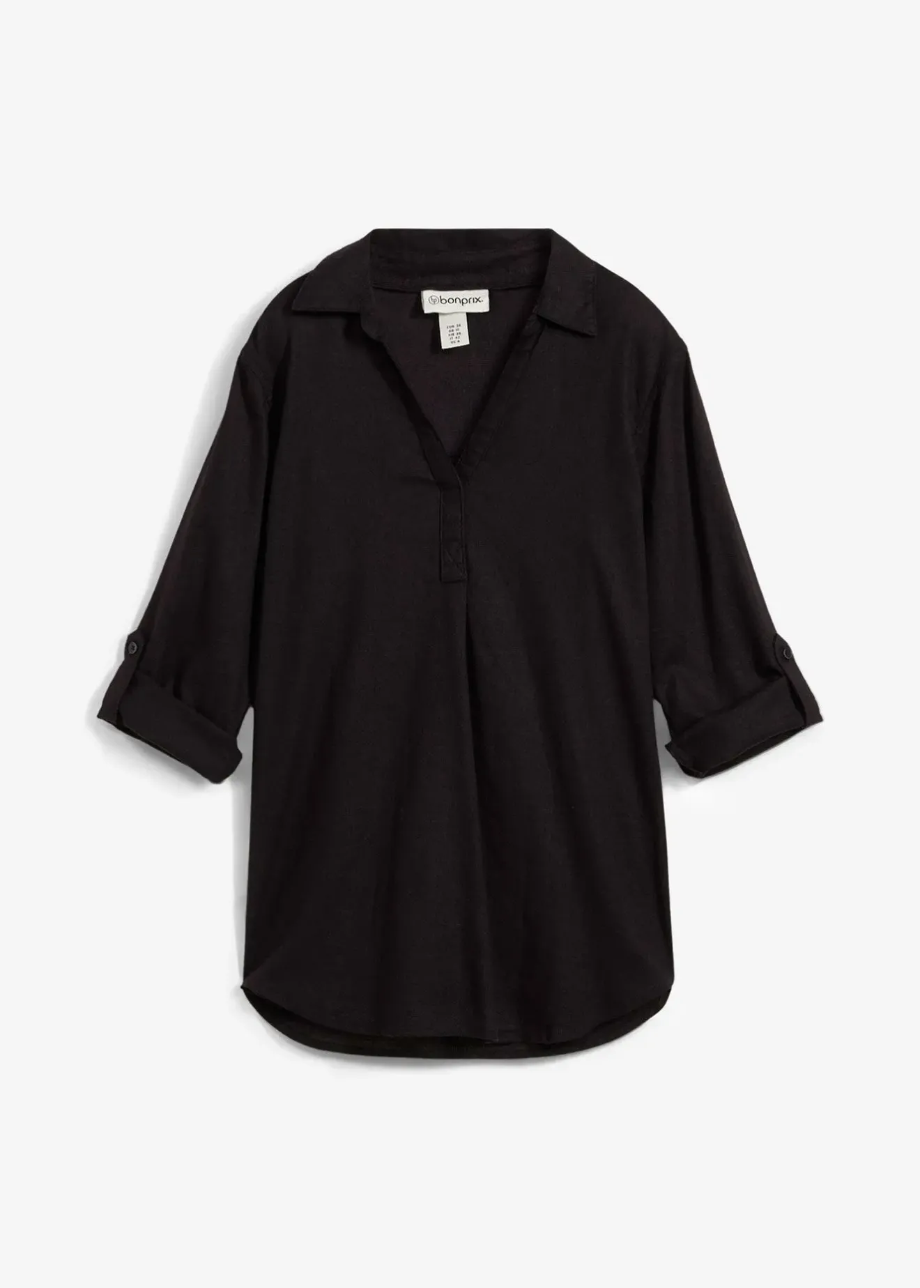 bonprix Blouse en lin mélangé, manches 3/4|Femme Chemisiers