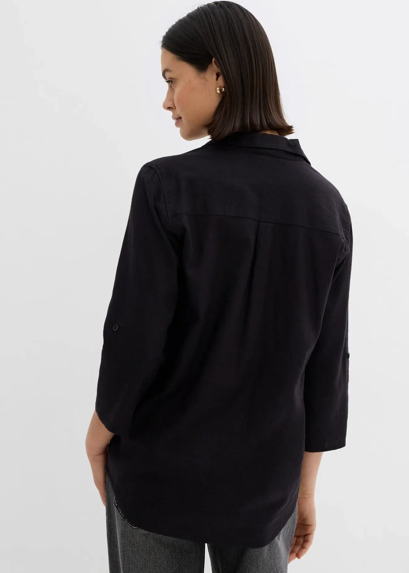 bonprix Blouse en lin mélangé, manches 3/4|Femme Chemisiers