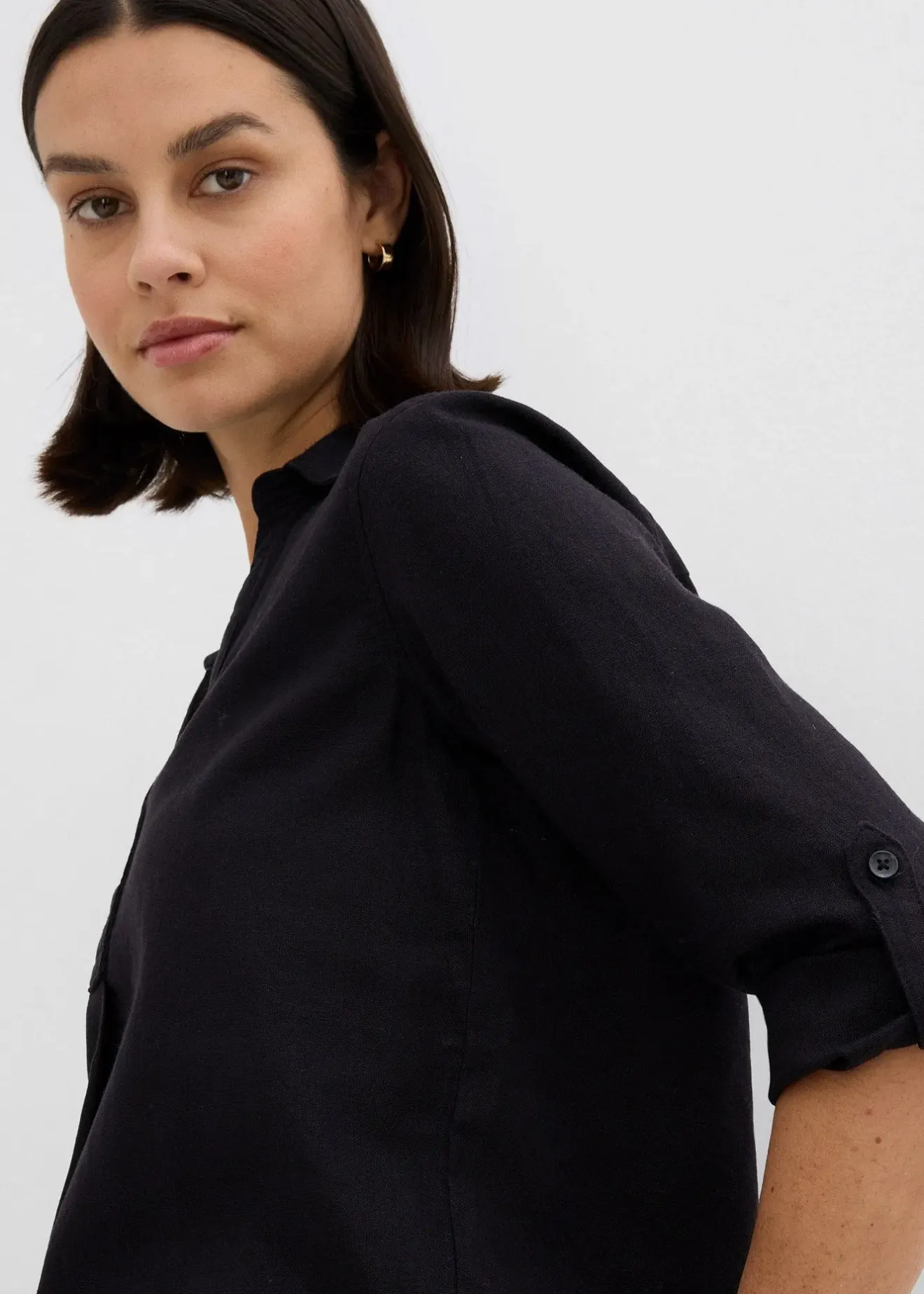 bonprix Blouse en lin mélangé, manches 3/4|Femme Chemisiers