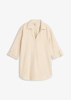 Femme bonprix Chemisiers|Blouse en lin mélangé, manches 3/4
