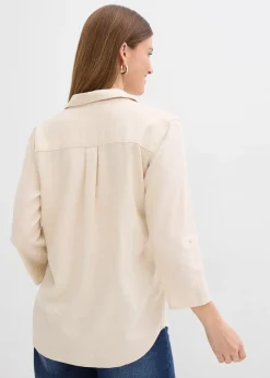 Femme bonprix Chemisiers|Blouse en lin mélangé, manches 3/4