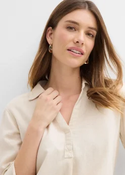 Femme bonprix Chemisiers|Blouse en lin mélangé, manches 3/4