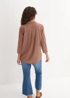Femme bonprix Chemisiers|Blouse en lin mélangé, manches 3/4