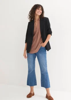 Femme bonprix Chemisiers|Blouse en lin mélangé, manches 3/4