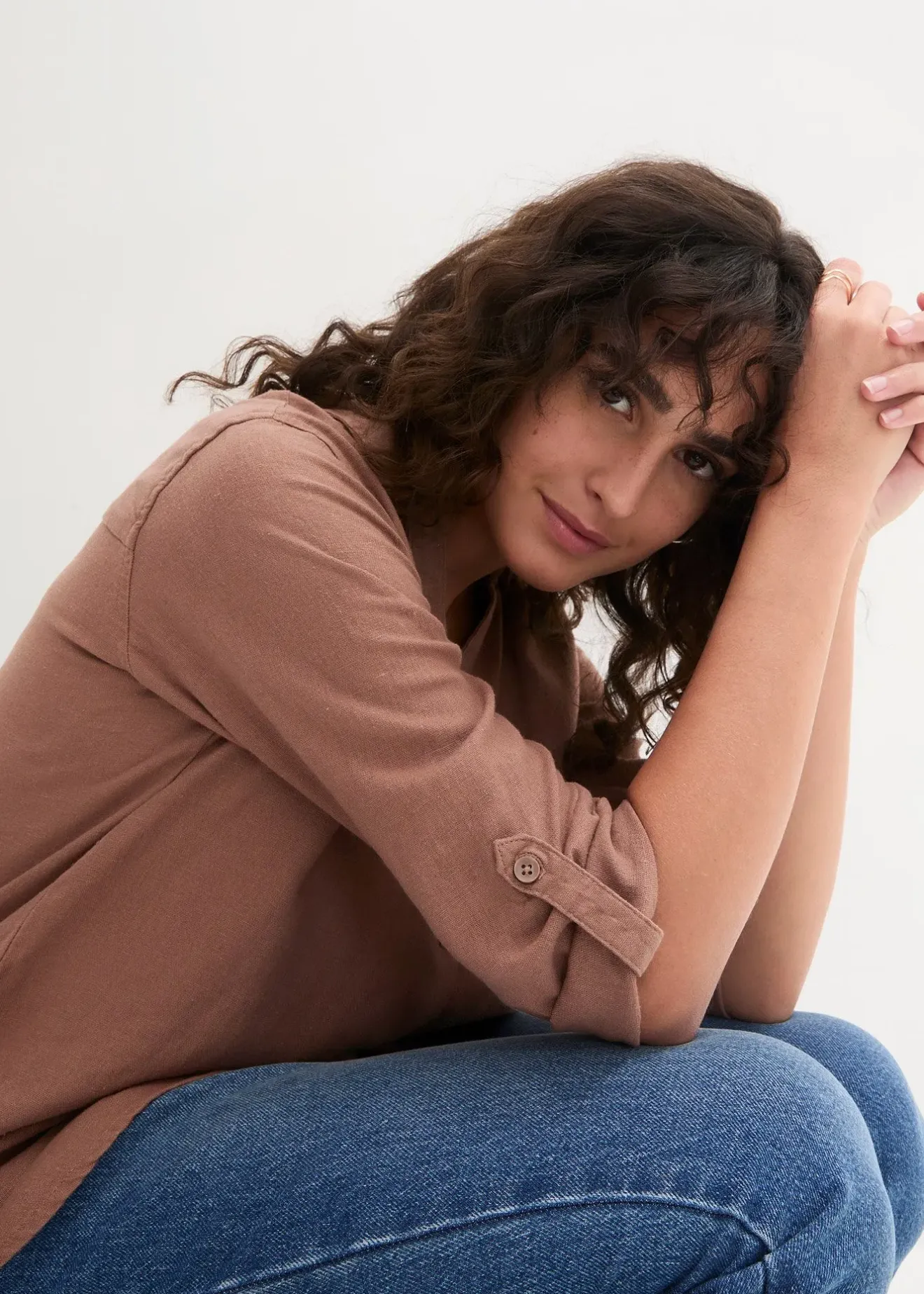 Femme bonprix Chemisiers|Blouse en lin mélangé, manches 3/4