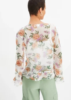 bonprix Blouse en mousseline à volants|Femme Chemisiers