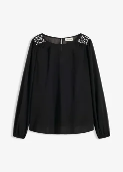 bonprix Blouse en mousseline avec strass sur les épaules|Femme Mode Festive|Chemisiers
