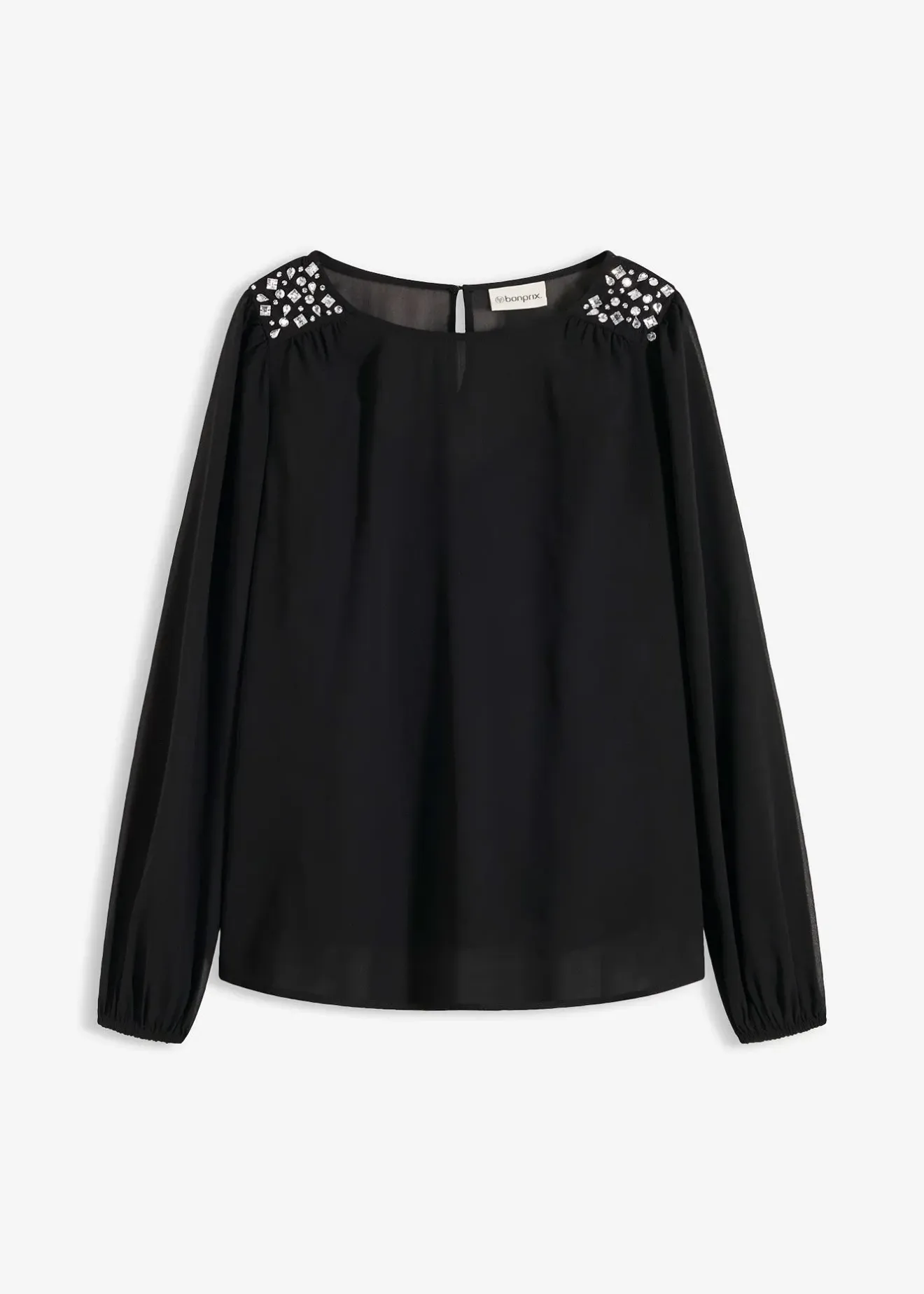 bonprix Blouse en mousseline avec strass sur les épaules|Femme Mode Festive|Chemisiers
