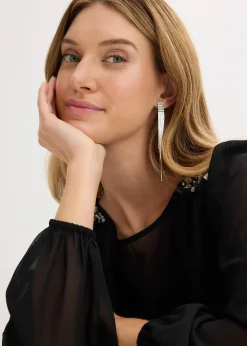 bonprix Blouse en mousseline avec strass sur les épaules|Femme Mode Festive|Chemisiers