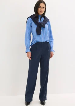 bonprix Blouse en popeline à col volanté|Femme Chemisiers