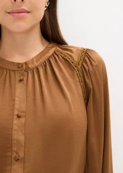 bonprix Blouse en satin avec galons en dentelle|Femme Chemisiers