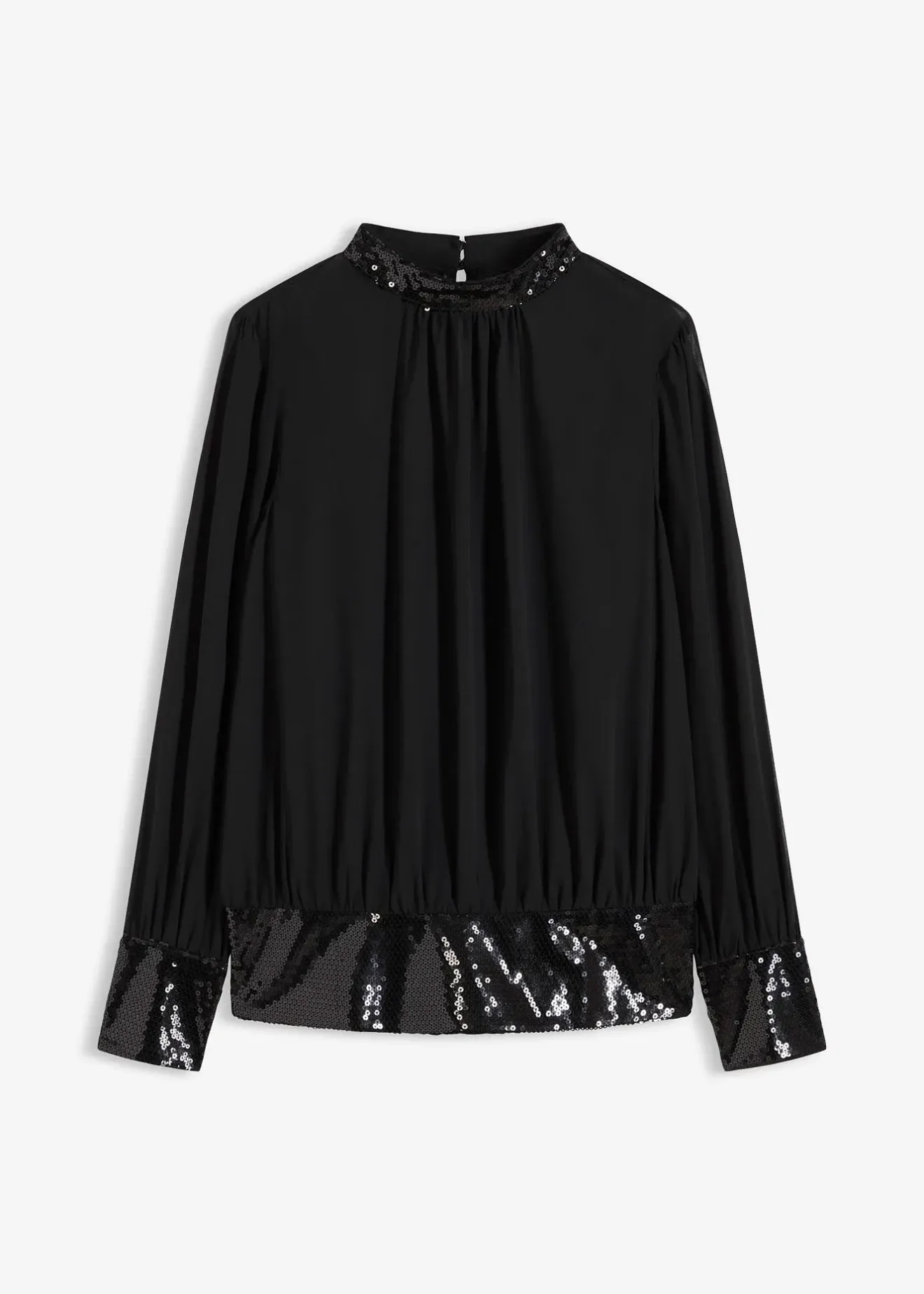 bonprix Blouse en tulle fin avec empiècements à sequins|Femme Mode Festive|Chemisiers
