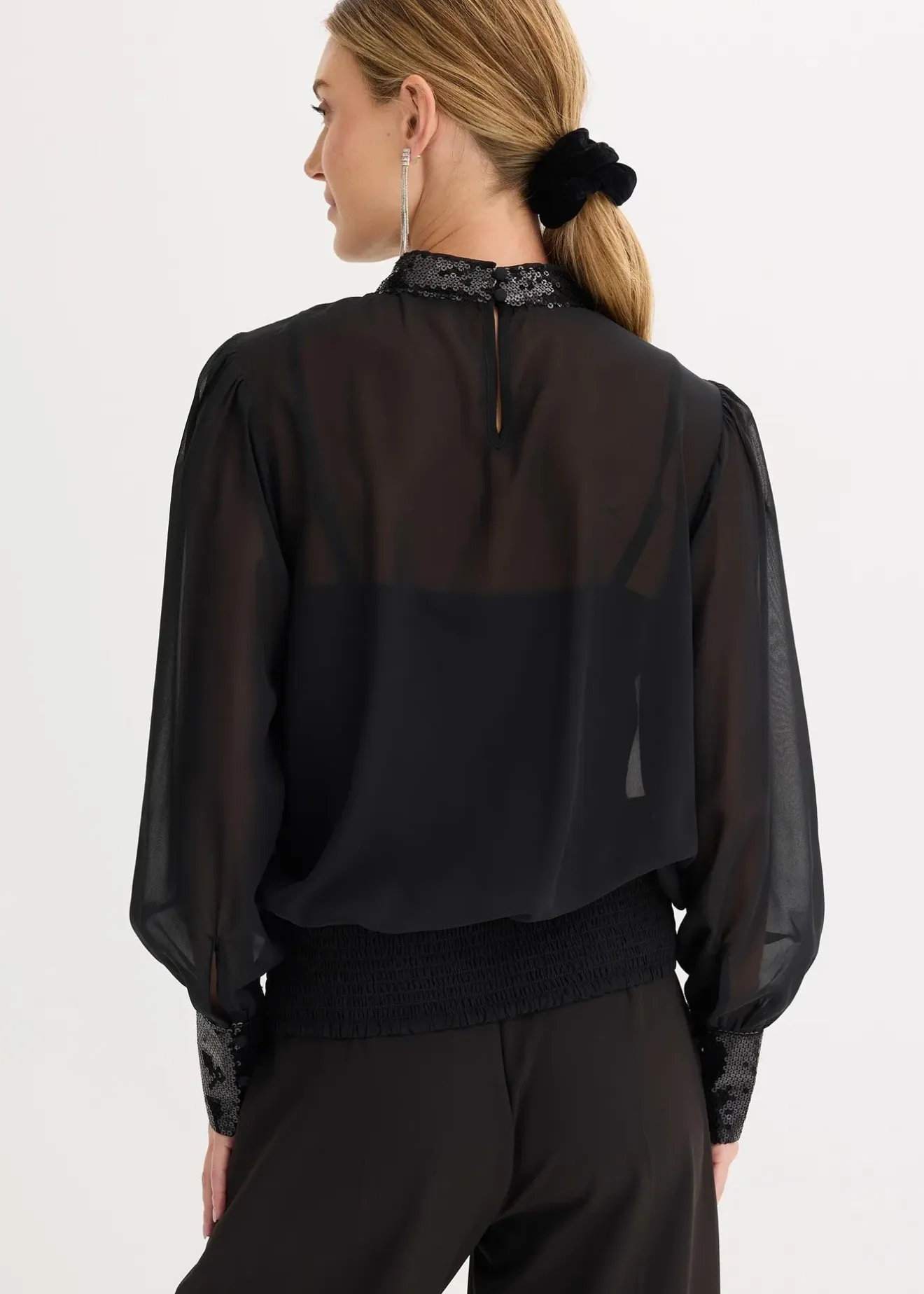 bonprix Blouse en tulle fin avec empiècements à sequins|Femme Mode Festive|Chemisiers