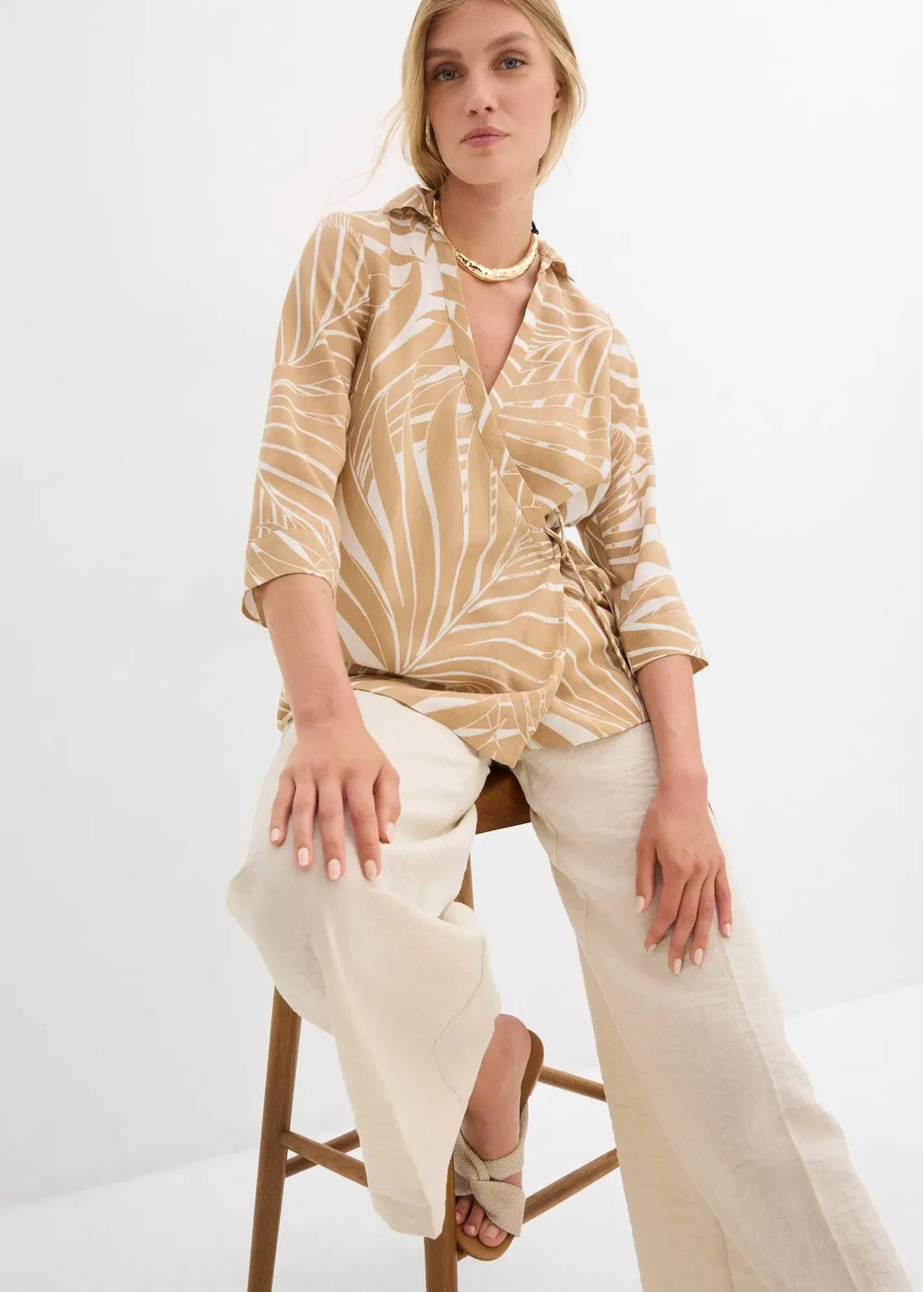 Femme bonprix Chemisiers|Blouse kimono aspect lin