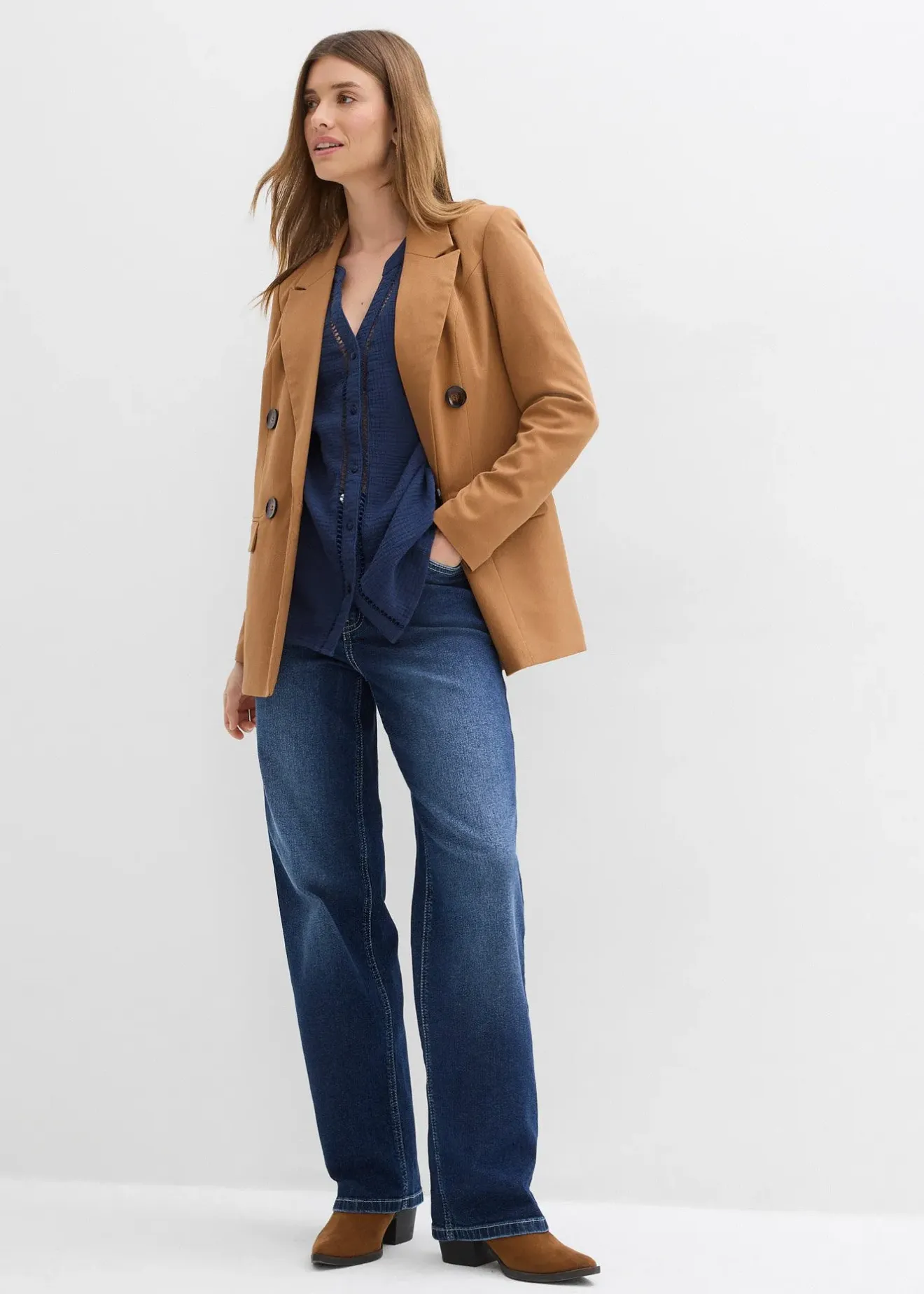 Femme bonprix Chemisiers|Blouse longue en gaze de coton légère