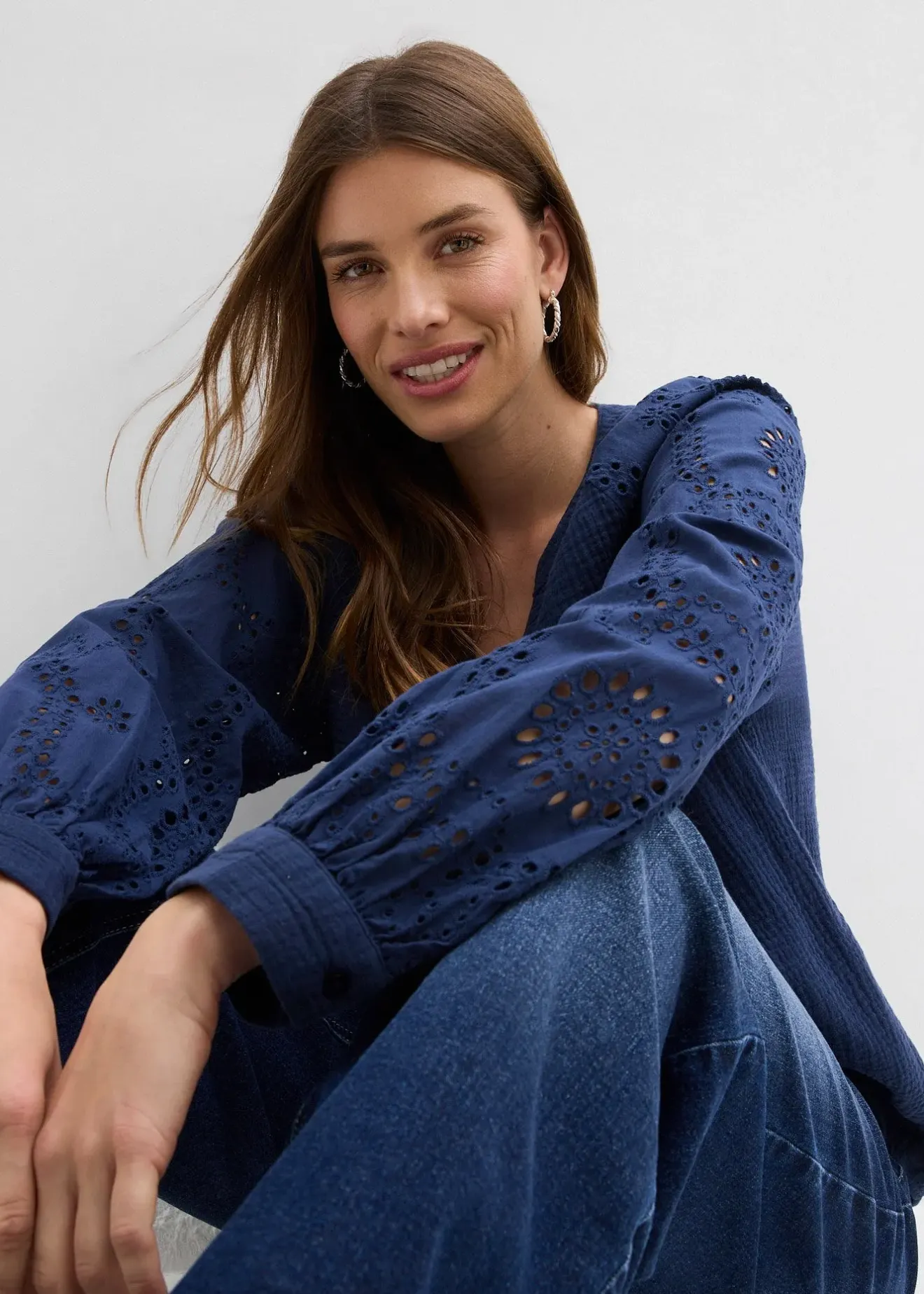 Femme bonprix Chemisiers|Blouse longue en gaze de coton légère