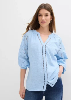 bonprix Blouse longue en gaze de coton légère|Femme Chemisiers
