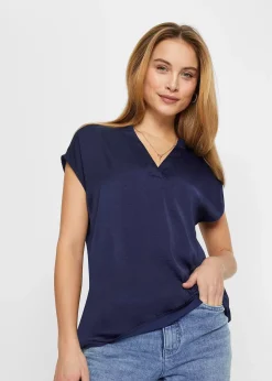 bonprix Blouse manches courtes ample en satin avec épaules descendues|Femme Chemisiers