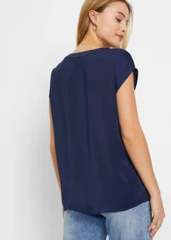 bonprix Blouse manches courtes ample en satin avec épaules descendues|Femme Chemisiers