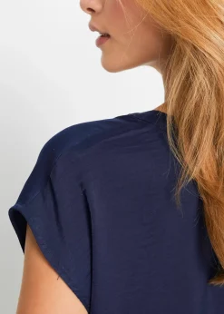 bonprix Blouse manches courtes ample en satin avec épaules descendues|Femme Chemisiers