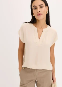 Femme bonprix Chemisiers|Blouse manches courtes ample en satin avec épaules descendues