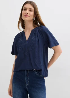 bonprix Blouse manches courtes, effet froissé|Femme Chemisiers