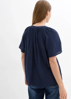 bonprix Blouse manches courtes, effet froissé|Femme Chemisiers