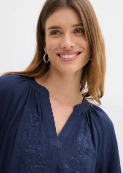 bonprix Blouse manches courtes, effet froissé|Femme Chemisiers