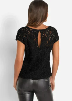 bonprix Blouse manches courtes en dentelle|Femme Chemisiers