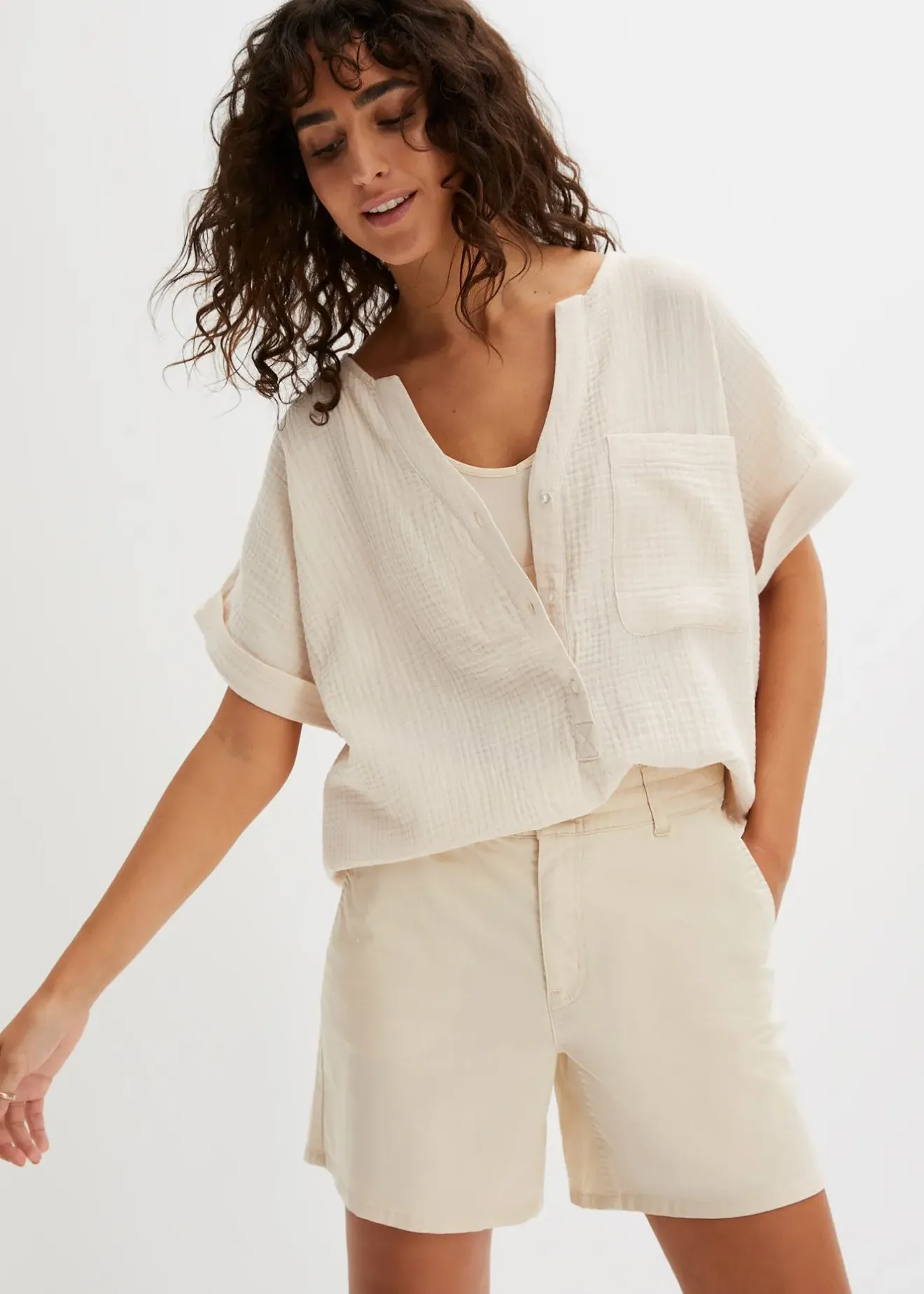 bonprix Blouse manches courtes en gaze de coton|Femme Chemisiers