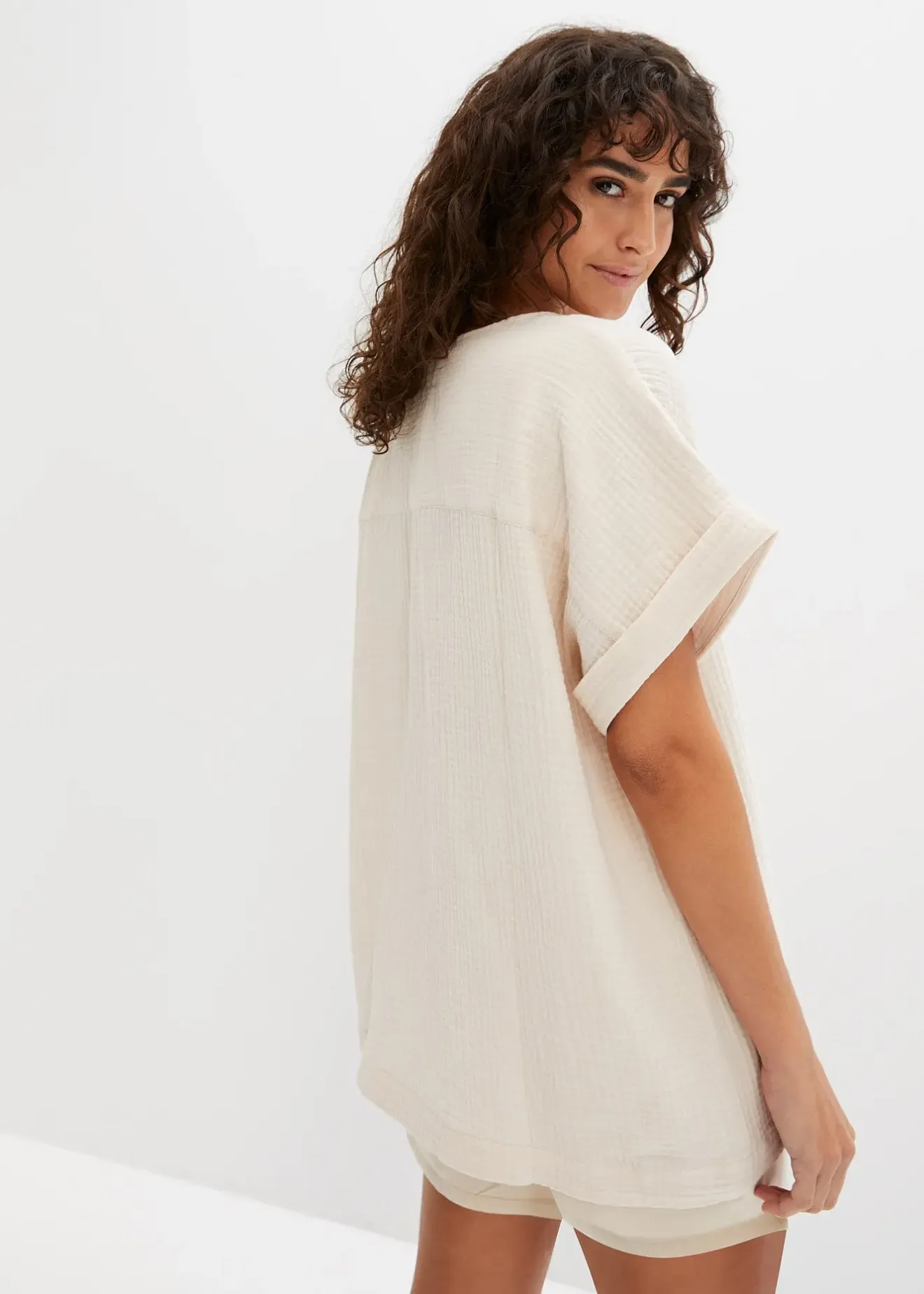 bonprix Blouse manches courtes en gaze de coton|Femme Chemisiers
