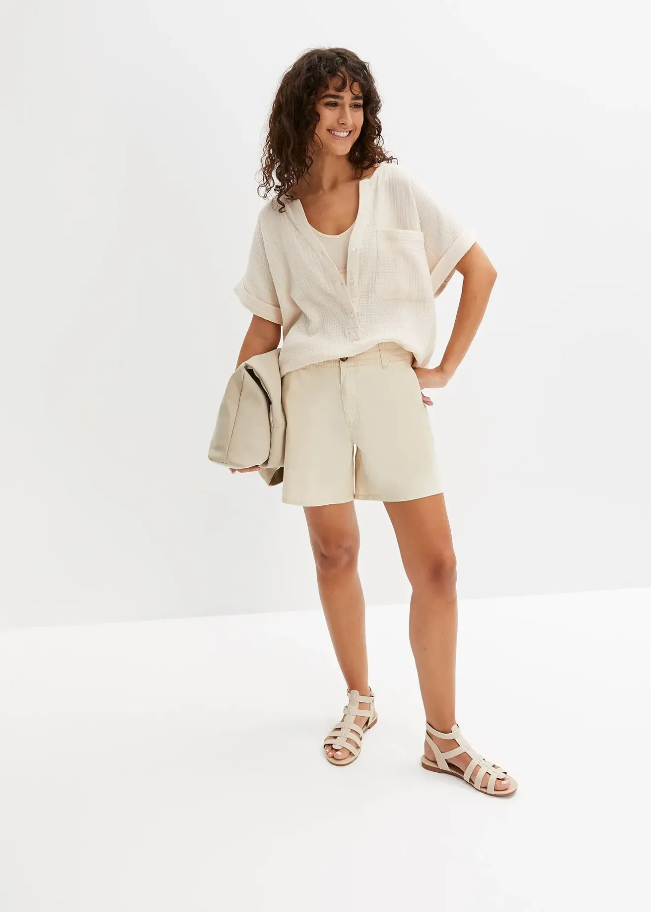 bonprix Blouse manches courtes en gaze de coton|Femme Chemisiers