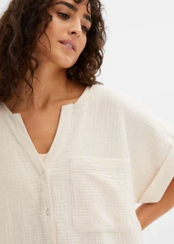 bonprix Blouse manches courtes en gaze de coton|Femme Chemisiers
