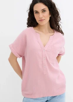 Femme bonprix Chemisiers|Blouse manches courtes en gaze de coton