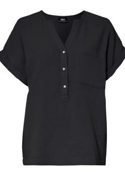 bonprix Blouse manches courtes en gaze de coton|Femme Chemisiers