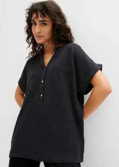 bonprix Blouse manches courtes en gaze de coton|Femme Chemisiers