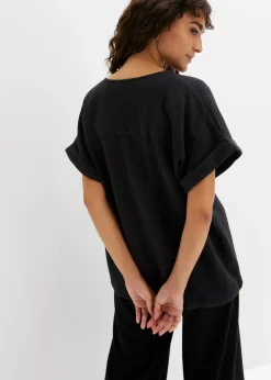 bonprix Blouse manches courtes en gaze de coton|Femme Chemisiers