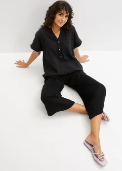 bonprix Blouse manches courtes en gaze de coton|Femme Chemisiers