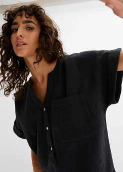 bonprix Blouse manches courtes en gaze de coton|Femme Chemisiers