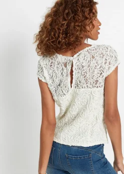 bonprix Blouse manches courtes en dentelle|Femme Chemisiers